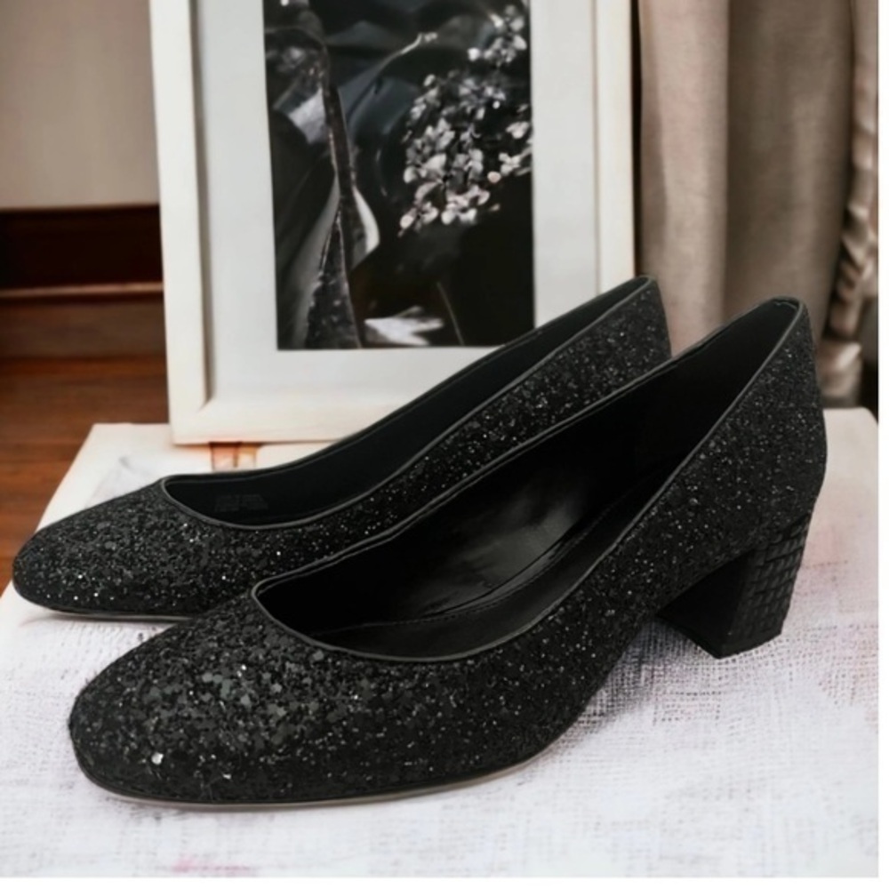 Micheal Kors | Black Arabella Sparkle Round Toe Classic Elegance Mini Pump Shoe